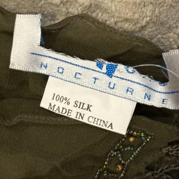 Sue Wong 100% Silk Scarf Shawl Large Army Green Brown Sheer Lace Hand Beaded #1 - Picture 2 of 16